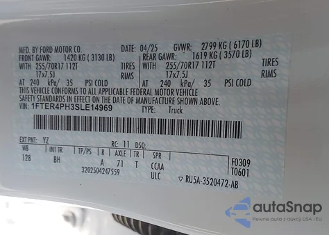 2025 Ford Ranger Xl from USA, damaged, VIN 1FTER4PH3SLE14969